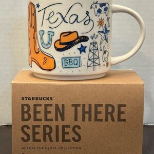 Starbucks Texas Illustration Mug — White with Orange and Blue Accents